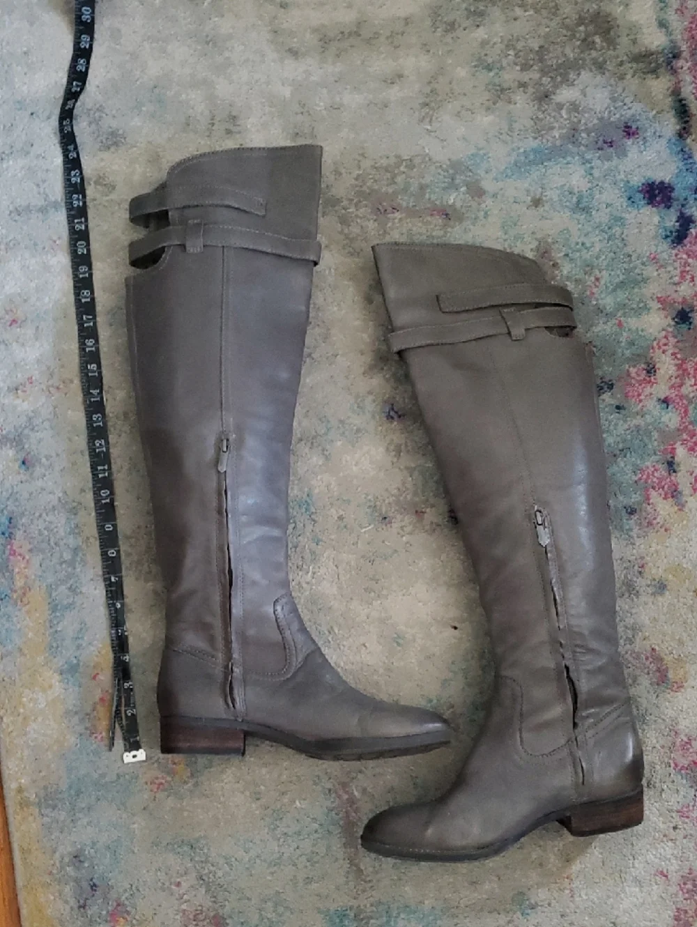 Sam Edelman Pierce 2 Button-Trim Tall Leather Riding Boots in Grey Size 8
